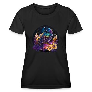Oiseau de nuit, merle, rossignol, fleurs, en détresse - T-shirt sport Femme - noir - Devant - AI Model Female 172 light (172cm)