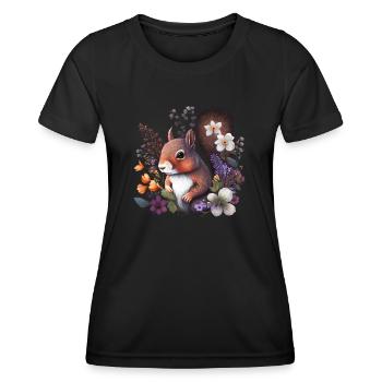 Fleurs d’écureuil mignonnes, animaux indigènes - T-shirt sport Femme - noir - Devant - AI Model Female 172 light (172cm)