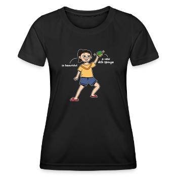 Conception d’éponge à vaisselle Fil-Am pour les fiers Pinoys - T-shirt sport Femme - noir - Devant - AI Model Female 172 light (172cm)