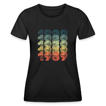 Année 1989 - T-shirt sport Femme - noir - Devant - AI Model Female 172 light (172cm)