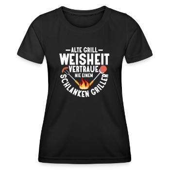 Alte Grill Weisheit Grillen BBQ Griller - Frauen Funktions-T-Shirt - Schwarz - Vorne - AI Model Female 172 light (172cm)