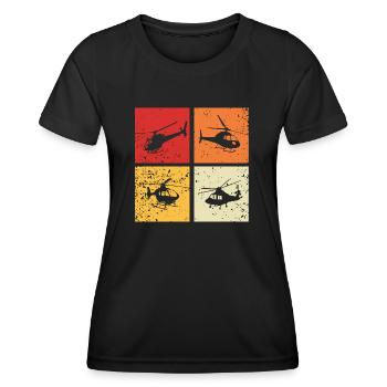 Hubschrauber Retro Pilot - Frauen Funktions-T-Shirt - Schwarz - Vorne - AI Model Female 172 light (172cm)