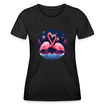 Flamingo Flock Tropical, Liebe Flamingos - Frauen Funktions-T-Shirt - Schwarz - Vorne - AI Model Female 172 light (172cm)