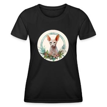 Orientalische Kurzhaarkatze Boho-Stil, Liebeskatzen - Frauen Funktions-T-Shirt - Schwarz - Vorne - AI Model Female 172 light (172cm)