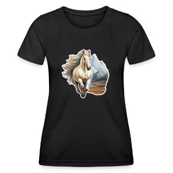 Wildpferd vor einem Gebirge - Frauen Funktions-T-Shirt - Schwarz - Vorne - AI Model Female 172 light (172cm)
