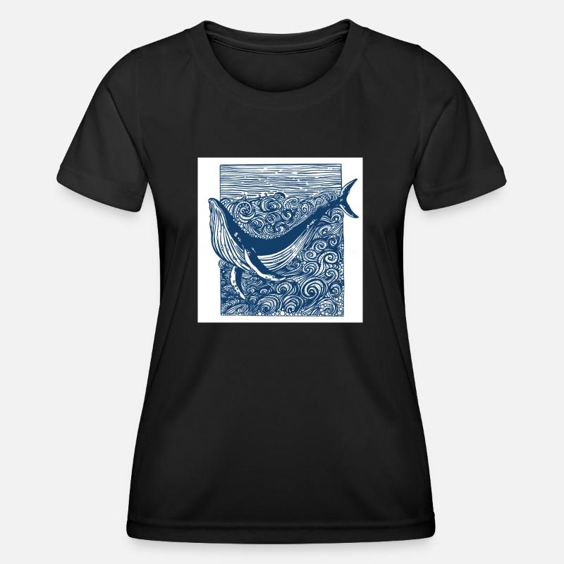 Ocean humpback doodle - Women's Functional T-Shirt - black
