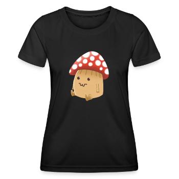 Hand gezeichnet niedlich gekappt Pilz Mann - Frauen Funktions-T-Shirt - Schwarz - Vorne - AI Model Female 172 light (172cm)