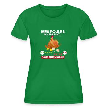 Mes poules m'appellent-Humour Poulet Poule Fermier - T-shirt sport Femme - vert - Devant - AI Model Female 172 dark (172cm)