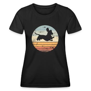 Dackel Sprung Dackelhund Dachshund Vintage - Frauen Funktions-T-Shirt - Schwarz - Vorne - AI Model Female 172 light (172cm)