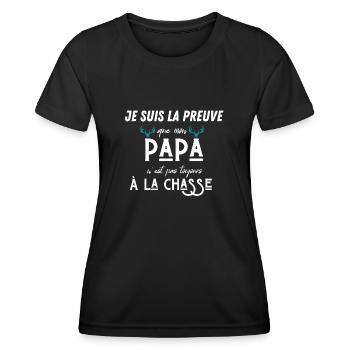 la preuve que mon papa pas toujours chasse - T-shirt sport Femme - noir - Devant - AI Model Female 172 light (172cm)