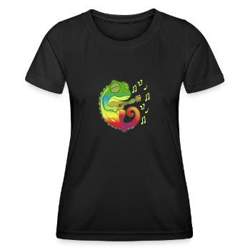 Musik Chamäleon spielt Gitarre Musikliebhaber Gift - Frauen Funktions-T-Shirt - Schwarz - Vorne - AI Model Female 172 light (172cm)