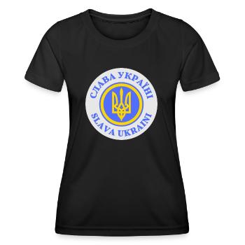 Crédit Ukraine - Slava Ukraini - T-shirt sport Femme - noir - Devant - AI Model Female 172 light (172cm)
