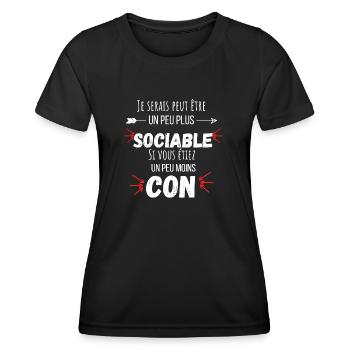 Un peu plus sociable citation humour - T-shirt sport Femme - noir - Devant - AI Model Female 172 light (172cm)