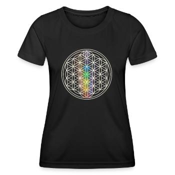 chakra regenbogen yoga symbol lebensblume - Frauen Funktions-T-Shirt - Schwarz - Vorne - AI Model Female 172 light (172cm)