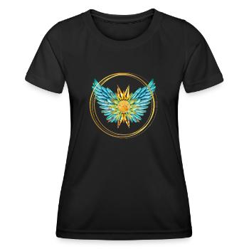 Sign of Light, Wings, Sun, SSL, Gold Rings - Women's Functional T-Shirt - black - Front - AI Model Female 172 light (172cm)