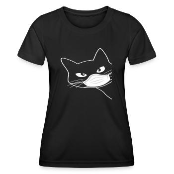 Süsse Katze mit Mundschutz - Frauen Funktions-T-Shirt - Schwarz - Vorne - AI Model Female 172 light (172cm)