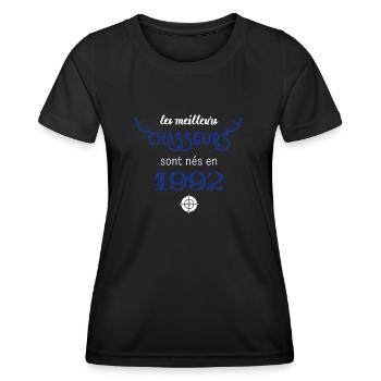 Anniversaire chasseur 1992 - T-shirt sport Femme - noir - Devant - AI Model Female 172 light (172cm)
