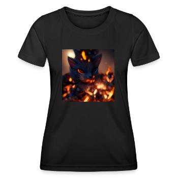 Chat maître du feu - T-shirt sport Femme - noir - Devant - AI Model Female 172 light (172cm)