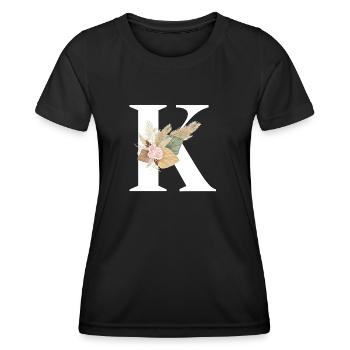 blumiger Buchstabe K - Frauen Funktions-T-Shirt - Schwarz - Vorne - AI Model Female 172 light (172cm)
