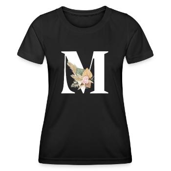 lettre M fleuris - T-shirt sport Femme - noir - Devant - AI Model Female 172 light (172cm)