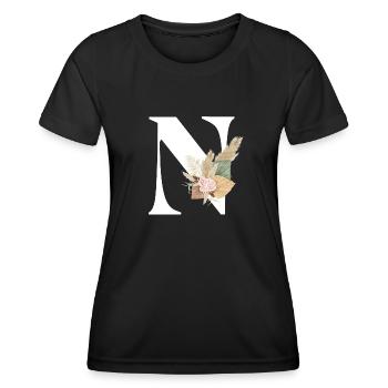 lettre N fleuris - T-shirt sport Femme - noir - Devant - AI Model Female 172 light (172cm)