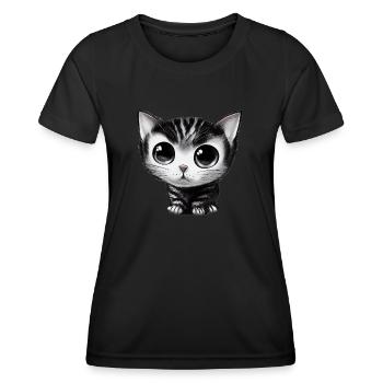 winzige Katze gezeichnet - Frauen Funktions-T-Shirt - Schwarz - Vorne - AI Model Female 172 light (172cm)