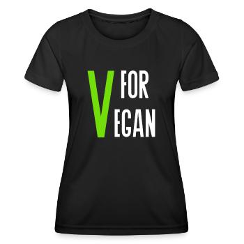 V for Vegan - T-shirt sport Femme - noir - Devant - AI Model Female 172 light (172cm)
