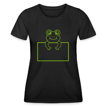 Schild zeigen Comic Frosch - Frauen Funktions-T-Shirt - Schwarz - Vorne - AI Model Female 172 light (172cm)
