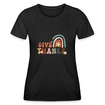 Thanksgiving give thanks retro vintage rainbow - Women's Functional T-Shirt - black - Front - AI Model Female 172 light (172cm)
