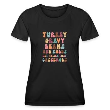 Thanksgiving Turkey Gravy Beans and Rolls Retro - Women's Functional T-Shirt - black - Front - AI Model Female 172 light (172cm)