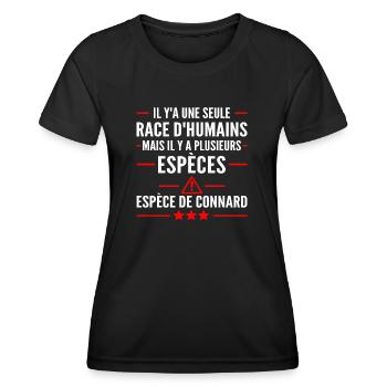 humour connard / il y a une seule race d humains - T-shirt sport Femme - noir - Devant - AI Model Female 172 light (172cm)