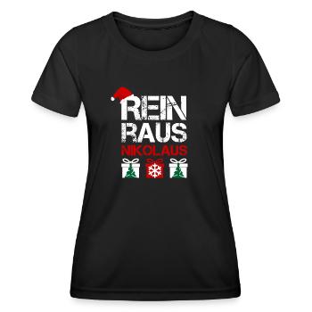 OUT ST. NICHOLAS Christmas Funny gift - Women's Functional T-Shirt - black - Front - AI Model Female 172 light (172cm)