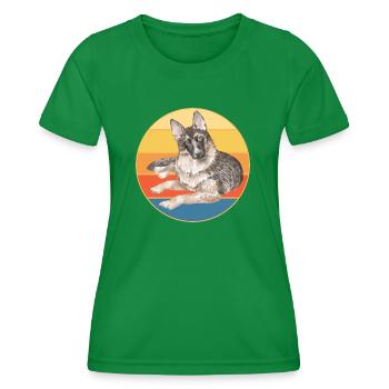 German Shepherd Dog Breed Vintage Retro Sunset - Women's Functional T-Shirt - kelly green - Front - AI Model Female 172 dark (172cm)