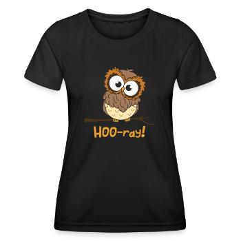 Hoo-ray Owl Funny Animal Puns - Women's Functional T-Shirt - black - Front - AI Model Female 172 light (172cm)