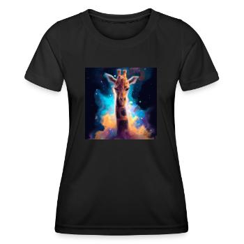 Giraffe Nebula - KI generierte Kunst - AI Art - Frauen Funktions-T-Shirt - Schwarz - Vorne - AI Model Female 172 light (172cm)