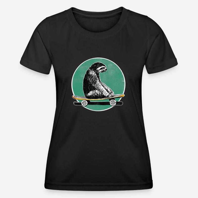 Sloth on skateboard - Women's Functional T-Shirt - black