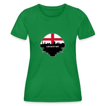 Leicester England Flag Skyline Silhouette Travel - Women's Functional T-Shirt - kelly green - Front - AI Model Female 172 dark (172cm)