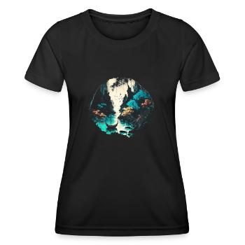 Höhle und Fluß - Wasserfarben Malerei - Frauen Funktions-T-Shirt - Schwarz - Vorne - AI Model Female 172 light (172cm)