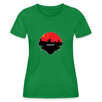 Wuhan-China-Flaggen-Skyline-Schattenbild-Reise - Frauen Funktions-T-Shirt - Kelly Green - Vorne - AI Model Female 172 dark (172cm)
