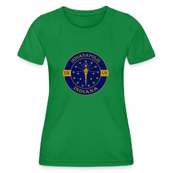 Indianapolis Indiana Flag USA Souvenir Badge - T-shirt sport Femme - vert - Devant - AI Model Female 172 dark (172cm)