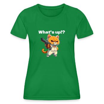 Sauer, ärgerliche orange Katze mit Pistole Spruch - Frauen Funktions-T-Shirt - Kelly Green - Vorne - AI Model Female 172 dark (172cm)