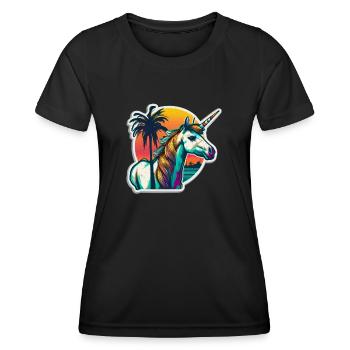 Licorne hipster arc-en-ciel avec lunettes de soleil - T-shirt sport Femme - noir - Devant - AI Model Female 172 light (172cm)