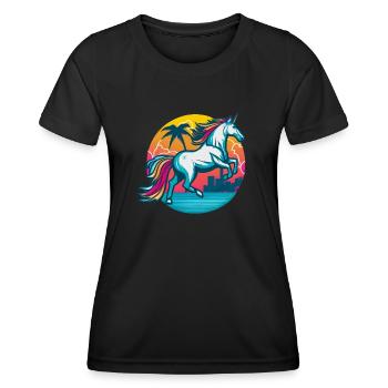Licorne hipster arc-en-ciel avec lunettes de soleil - T-shirt sport Femme - noir - Devant - AI Model Female 172 light (172cm)