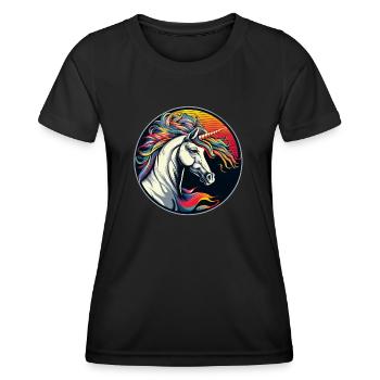 Regenbogen Hipster Einhorn mit Sonnenbrille - Frauen Funktions-T-Shirt - Schwarz - Vorne - AI Model Female 172 light (172cm)