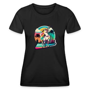 Regenbogen Hipster Einhorn mit Sonnenbrille - Frauen Funktions-T-Shirt - Schwarz - Vorne - AI Model Female 172 light (172cm)