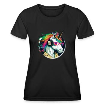 Regenbogen Hipster Einhorn mit Sonnenbrille - Frauen Funktions-T-Shirt - Schwarz - Vorne - AI Model Female 172 light (172cm)