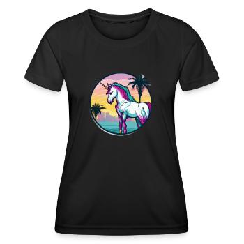 Regenbogen Hipster Einhorn mit Sonnenbrille - Frauen Funktions-T-Shirt - Schwarz - Vorne - AI Model Female 172 light (172cm)
