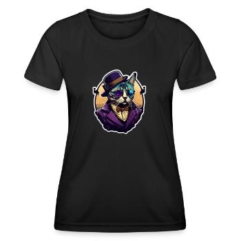 Pop art cat with glasses and suit - Women's Functional T-Shirt - black - Front - AI Model Female 172 light (172cm)