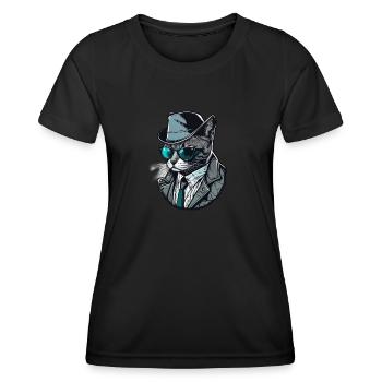 Pop art cat with glasses and suit - Women's Functional T-Shirt - black - Front - AI Model Female 172 light (172cm)
