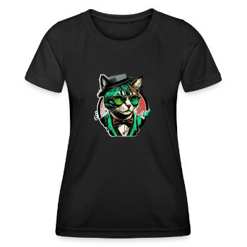 Pop art cat with glasses and suit - Women's Functional T-Shirt - black - Front - AI Model Female 172 light (172cm)